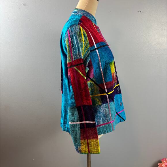 Studio Works Womens Patchwork Blazer Velvet Bold Abstract Multicolor Petite Sm - Picture 2 of 10